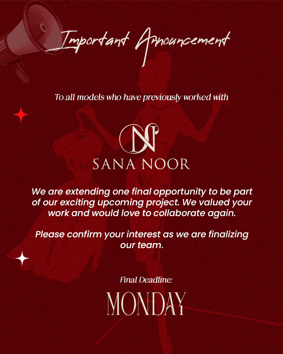 Sana Noor — Important Announcement