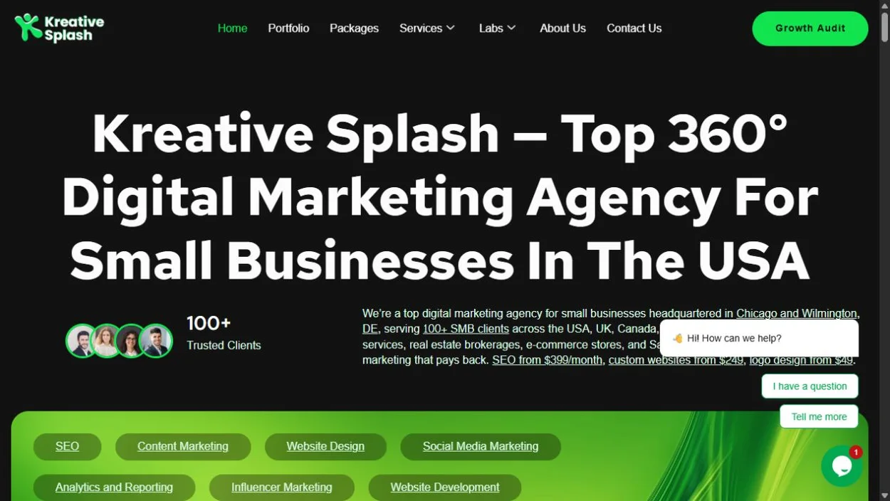 Kreative Splash homepage preview