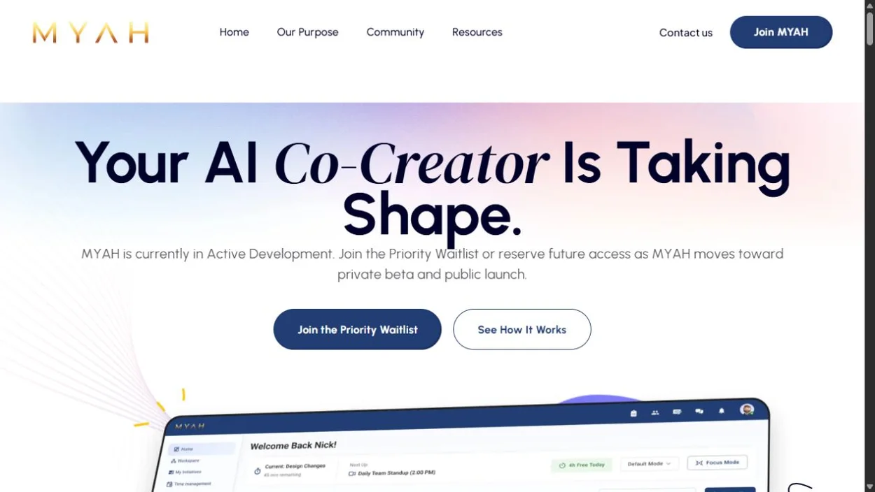 MYAH homepage preview
